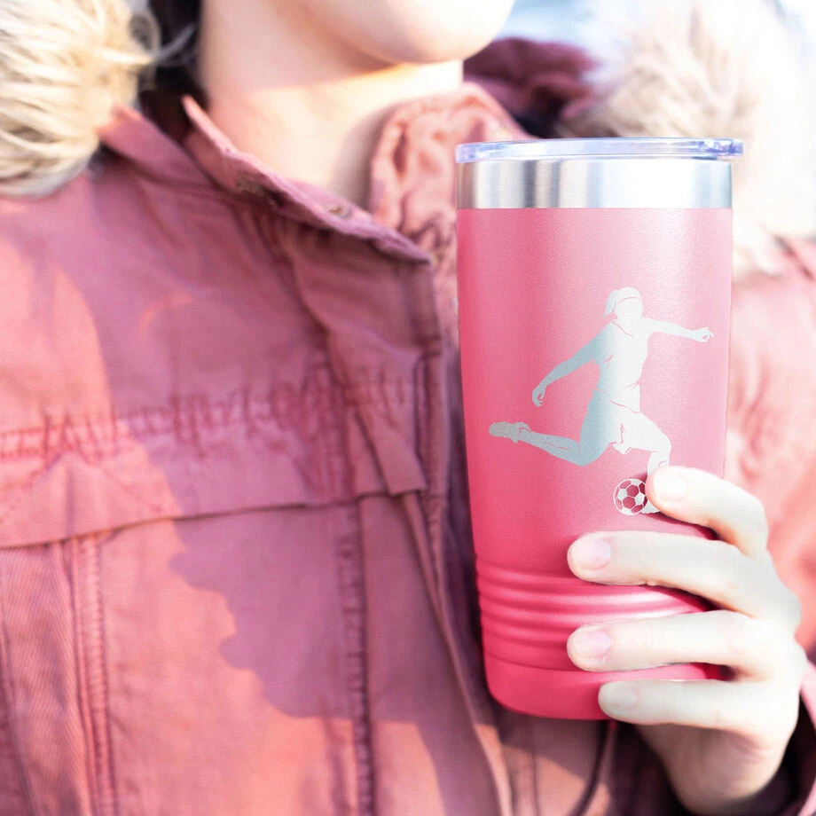 Soccer 20 Oz. Double Insulated Tumbler - Female Silhouette 3 Soccer 20 Oz. Double Insulated Tumbler - Female Silhouette - Image 3