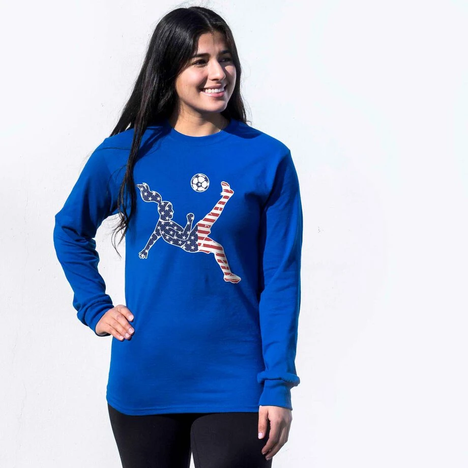 Soccer Tshirt Long Sleeve - Girls Soccer Stars And Stripes Player 2 Soccer Tshirt Long Sleeve - Girls Soccer Stars And Stripes Player - Image 2