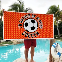 Soccer Premium Beach Towel - I'd Rather Be Playing Soccer 8 Soccer Premium Beach Towel - I'd Rather Be Playing Soccer -Sport Play Mode sc 03788 POOL
