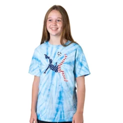 Soccer Short Sleeve T-Shirt - Soccer Stars And Stripes Player Tie Dye -Sport Play Mode sc 03958 BABYBLUE MODEL GIRL